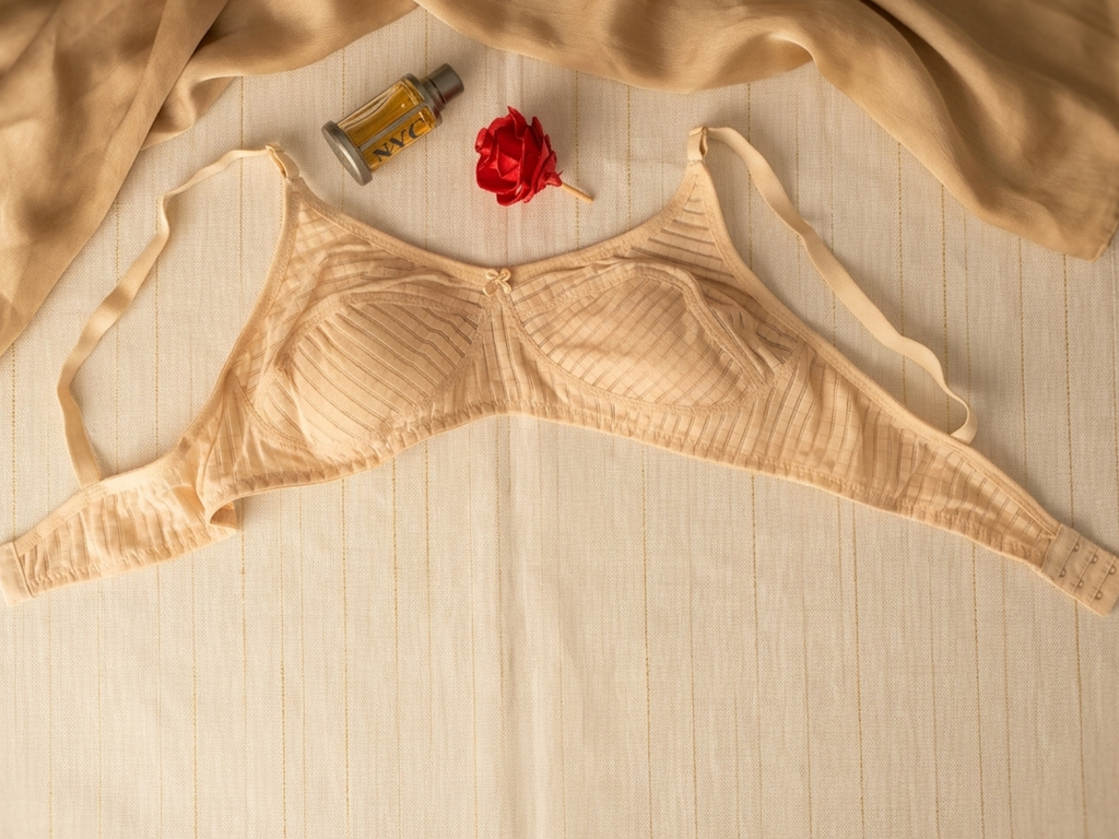 Everyday Cotton Bra - Light beige line patters