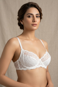 Nuvera Lace Bra White — clean white lace bra for women, front view